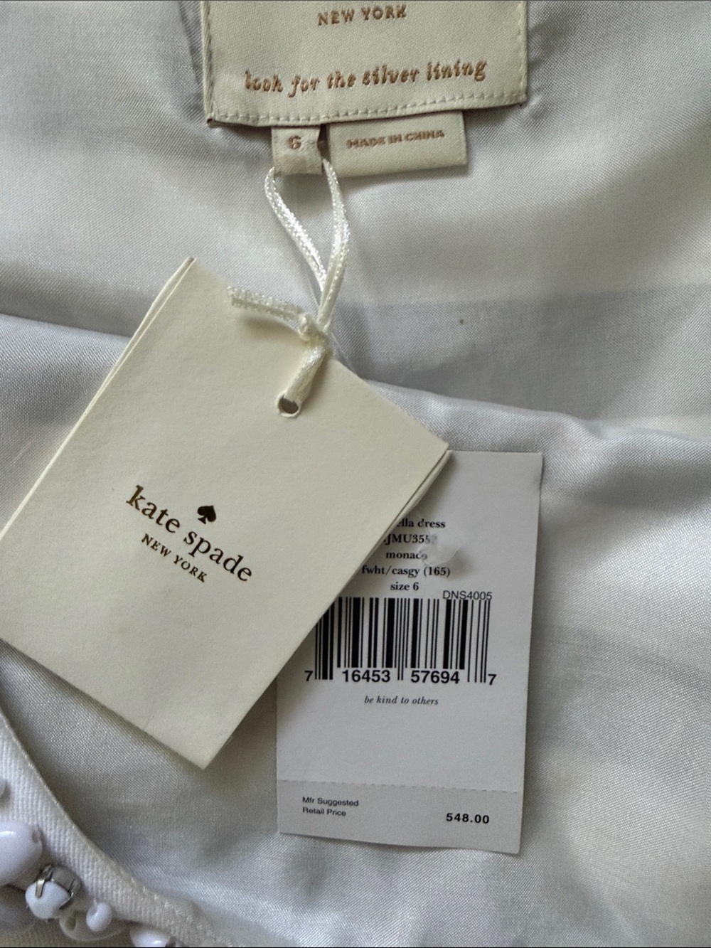 kate spade Gray & White Striped Jewel-Embellished Scoop Dress - Picture 8 of 8